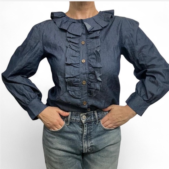 Women's Blue Ruffle Top - Picture 2 of 6